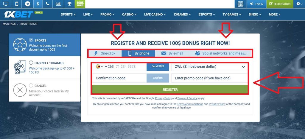 Cara mendaftar di 1xbet